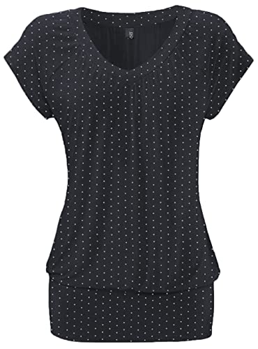 DOTIN Damen T-Shirt V-Ausschnitt Kurzarmshirt Causal Oberteil Falten Tops Stretch Tunika Basic Tee, Schwarz Gepunktet, XXL