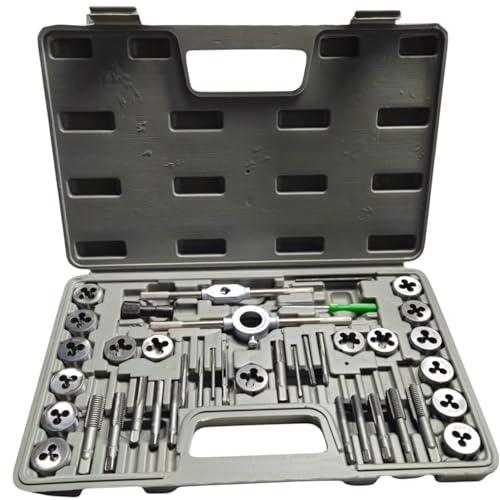 Metrisches Schneideisen-Set 40-teilig mit Windeisen und Gewindebohrer, Koffer aus Kunststoff, Schneideisen aus Kohlenstoffstahl, metrische und Zoll 1/8NPT-27, Kit für professionelles Gewinde