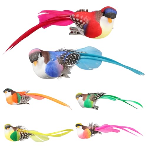 Rapidbok 6 Stück Vogel Deko Figuren Künstliche Vögel Deko Kunstvogel Künstliche Gefiederte Vögel Garten Dekoration Künstliche Vögel Feder Vogel Modell Vogel mit Clip für Garten Urlaub Party Hausdeko
