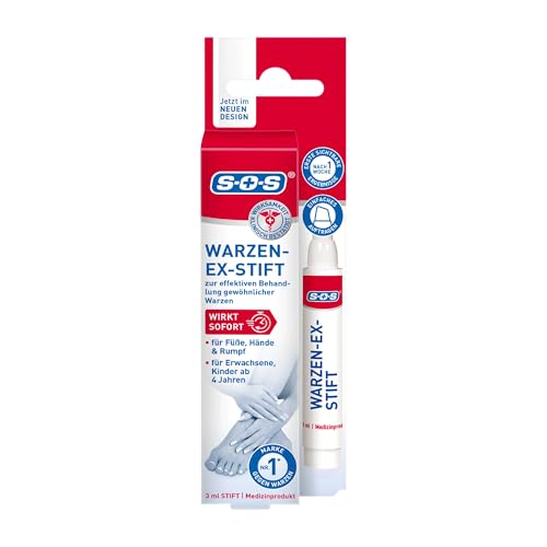 SOS Warzen-Ex Stift, zur Entfernung gewöhnlicher, sofort wirkender Warzenstift, Warzenmittel mit einfacher und präziser Stiftapplikation, effektiv ab der 1. Anwendung, 3 ml Lösung