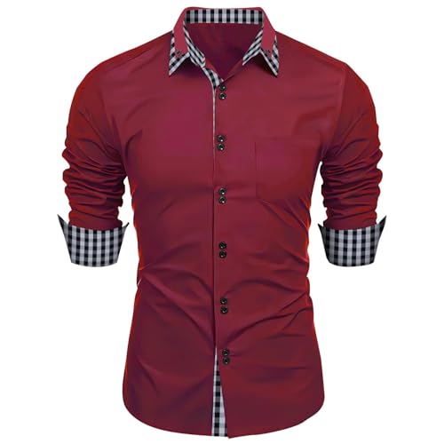 WKAYsIV Herren Hemd Krawatte Set passendes Slim-Fit-Freizeithemd für Herren mit Langen Ärmeln Herren Hemd Weich(Rot M)