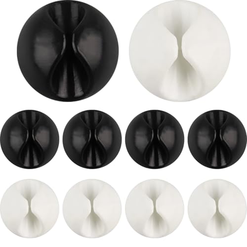 10pcs Kabelclips für Nachttisch, selbstklebender Kabelorganisator, Kompaktkordhalter für Nachttisch, Telefonladegeräte, Computer, Zuhause, Büro, Schwarz und Weißbauer
