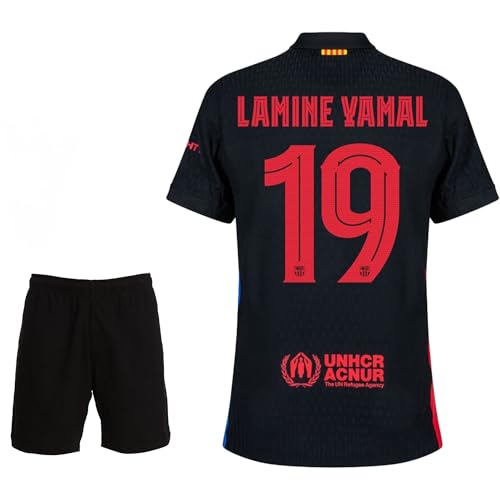 IHIMI Lamine Yamal Barcelona #19 Kinder für Trikot Fußballtrikot, Schwarz 2024 Neue Saison, Kinder Trikot, Sporttrikot, Fußball-Trainingstrikots, Kinder Kommen Sie mit Shorts Fußball (140-Yamal)