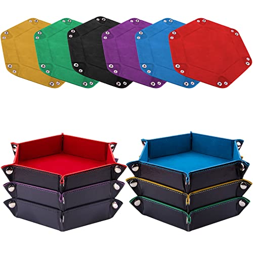 SIQUK 6 Stück Würfelbrett Doppelseitig Würfelbretter Samt Faltbar Würfeltablett Hexagon Würfelteller Leder Würfelbretter für RPG DND Dragons Würfel Gaming (Rot, Blau, Violett, Schwarz, Grün, Gelb)
