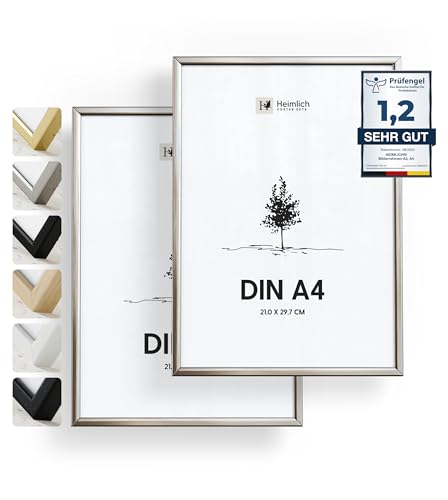 Heimlich® 2x Bilderrahmen DIN A4 21x30 cm Silber Champagne Metall Rahmen 2-Pack | Dokumentenrahmen 21x29,7 cm Klein Collage | Metallrahmen Alu-Bilderrahmen Aluminium | Picture Frame A4