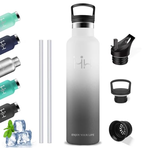 Trinkflasche Edelstahl, Trinkflasche 1l, BPA-Freie, Isolierflasche Doppelwandig, Trinkflasche Auslaufsicher, mit Schraubverschluss, Trinkflasche Erwachsene, Flasche für Fitness, Camping, Wandern