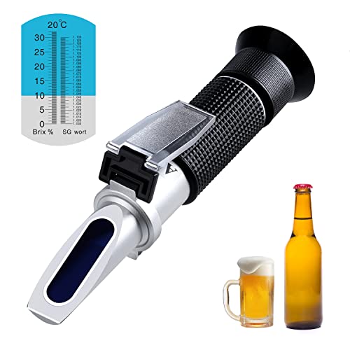 XinJiaYi Refraktometer Bier, Brix Refraktometer für die Bierherstellung, Brix Messgerät mit Zwei Skalen Spezifisches Gewicht 1,000–1,130 und Brix 0–32%, Bierbrauset