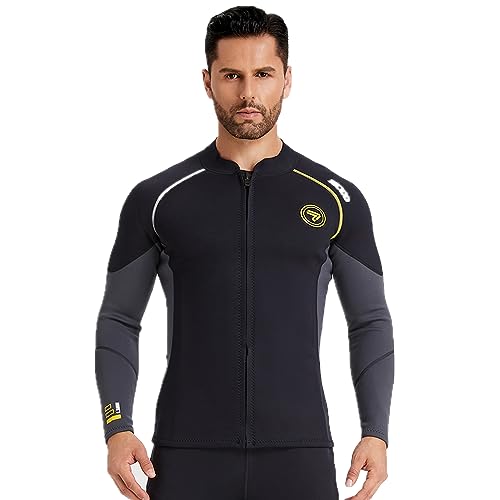 Neoprenanzug Top 3mm Neoprenanzug Jacke mit Reißverschluss - Herren Langarm-Tauchjacke zum Schwimmen, Schnorcheln, Tauchen & Surfen(3FT-2-4XL)