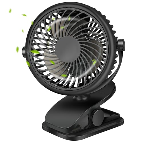 GMGXX USB Ventilator, Tragbarer 4800mAh Akku Ventilator, Mini Ventilator mit Clip & 3 Geschwindigkeiten, 720°Drehbarer Ventilator Leise für Schlafzimmer, Büro, Auto, Camping, Kinderwagen
