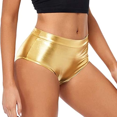 rtdgcv Hoch taillierte metallische Booty-Shorts für Damen, Rave-Hose zum Tanzen, Hotpants, Clubwear England Shorts Shorts Damen Kurz (Gold, M)