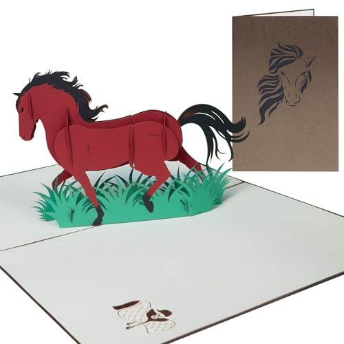 Sweetpopup® Pferd 3D Pop Up Karte | Geburtstagskarte Pferdefans Pferdeliebhaber | Glückwunschkarte Geschenkkarte Geburtstag Reiten | Klappkarte Pferd, 155