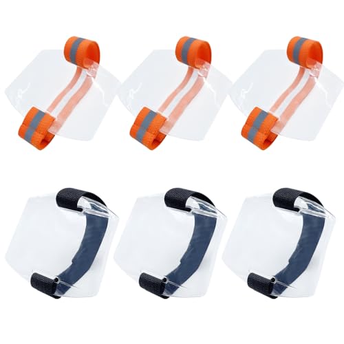 ONEBO 6 Stück Arm Abzeichenhalter, Armband Ausweishalter, Hochsichtbares Sicherheitsarmband, für Rettungspersonal, Sicherheitspersonal, Wachen (3 Fluoreszierendes Orange + 3 Schwarz)