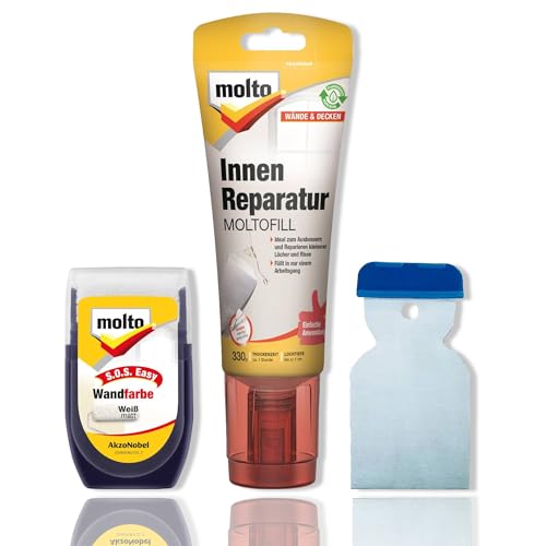 Molto REPARATUR-Set Ausbessern von Löcher Risse Schäden in Wand/Decke innen Farbe weiß