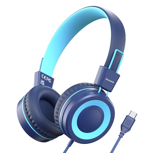 Bywulanda Upgrade USB Typ C Kinder Kopfhörer für die Schule, 94 dB sichere Lautstärke begrenzt, HD-Stereo-Sound, Faltbare, leichte On-Ear-Kopfhörer für Jungen/Mädchen/Studenten/Tablet/Reisen