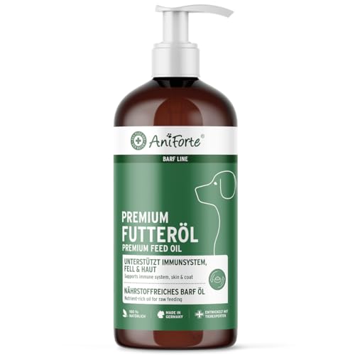 AniForte Barf Futteröl für Hunde 1L – Natürliches, kaltgepresstes Premium Barf Öl, ideale Mischung reich an Omega 3 & Omega 6, Barföl als artgerechter & ausgewogener Barf Zusatz