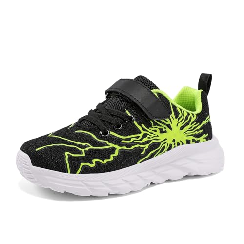 Qciplr Hallenschuhe Für Jungen Turnschuhe Für Jungen Mädchen Sportschuhe Kinder Laufschuhe Mesh Atmungsaktiv Tennisschuhe Leicht Outdoor Fitness Sneaker Grün 36EU