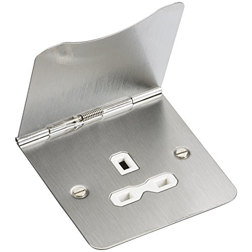 Knightsbridge FP7UBCW Bodensteckdose ohne Schalter, Flache Blende, 13 A, 1 G, gebürstetes Chrom