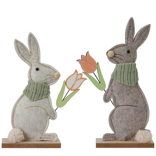 Heyaner 2 X Deko Aufsteller für Ostern Kaninchen mit niedlichen Osterschmuck Osterdekoration aus Holz Osterdeko zum Hinstellen