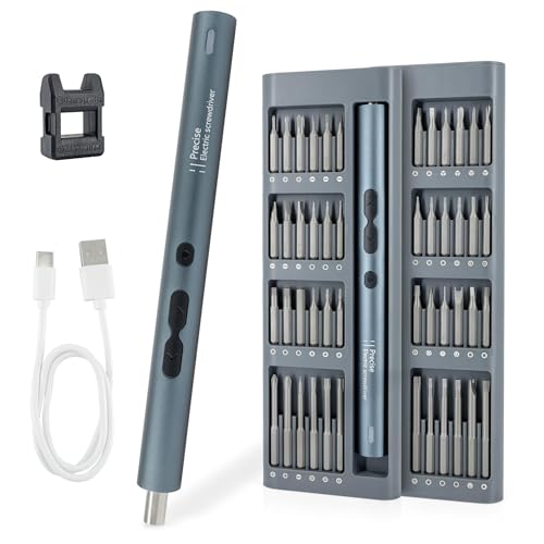 GALLUNOPTIMAL Mini Elektro Präzisionsschraubendreher-SET 51-teilig, 2 Gänge, 3x LED's integriert, 48x S2 Stahlbits, Magnetisierer, Reparatur-Werkzeugset für Uhren, Computer, Handys uvm. GOESDS51in1