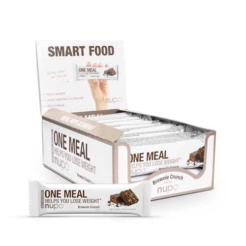 NUPO One Meal Bar - Brownie Crunch (15 x 60g) I Leckerer High Protein Riegel zum Abnehmen | Mahlzeitenersatz Protein Bar Low Sugar I Kalorienarme Snacks mit Nährstoffen Vitaminen und Mineralien