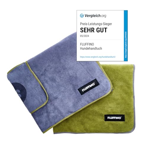 FLUFFINO® 2er Set Hundehandtuch Größe M/L - 120x70cm, extrem saugfähig und weich | Waschbar bei 60°C, schnell trocknendes Mikrofaser- Handtuch für mittelgroße & große Hunde