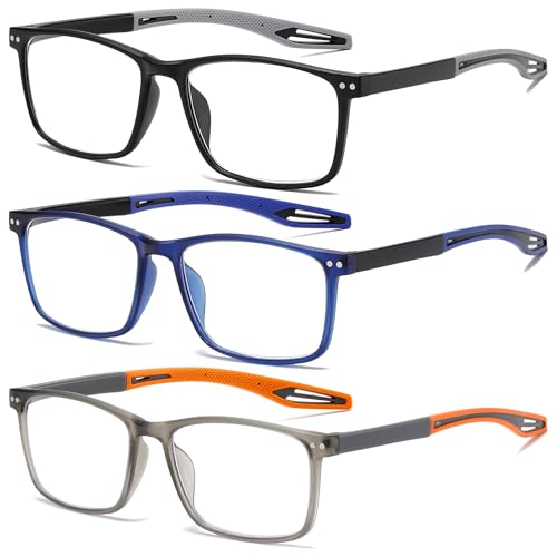 Fsread 3 Pack Lesebrille für Herren Sportlicher Stil Blaulichtblockierende Quadratische Rahmen Leichte Bequeme Lesehilfe +1.5