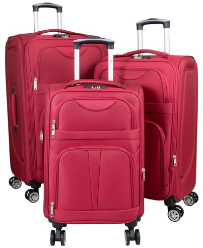 Warenhandel König Nylon Weichgepäck 3tlg. Kofferset Trolleyset Zardic - Farbe Rot - Gr. M, L und XL
