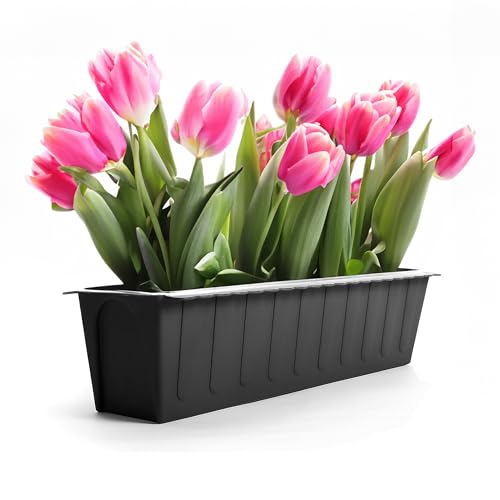 BigDean 4 Stück Paletten Blumenkästen Einsatz in Anthrazit – Pflanzkasten zum Bepflanzen & Dekorieren – Balkonkasten für Kräuter, Blumen & Pflanzen – UV-Stabiler & wetterbeständiger Kunststoff