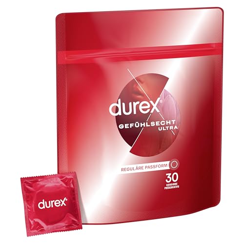 Durex Gefühlsecht Ultra Kondome – Extra dünne Spitze & mit Silikongleitgel befeuchtet – 30 Kondome (1er Pack)