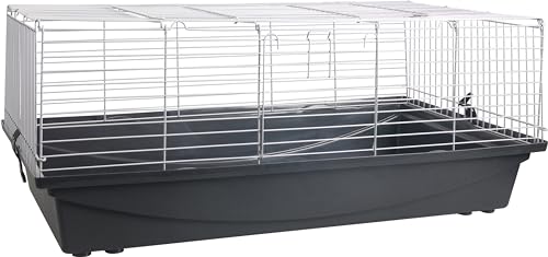 Flamingo Kleintierkäfig Eppo – Silber/Schwarz, XL (100 cm) | Geräumiger & robuster Käfig für Kaninchen & Meerschweinchen
