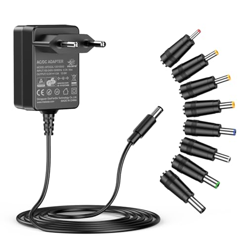12V 1A Netzteil,DC 12 Volt 12W Adapter, Universal AC DC Netzteil Power Adapter mit 8 DC Steckern für 12V 0.3A 0.5A 0.8A Elektronik wie LED Streifen Licht CCTV Kamera Router Lautsprecher, 1000mA Ma