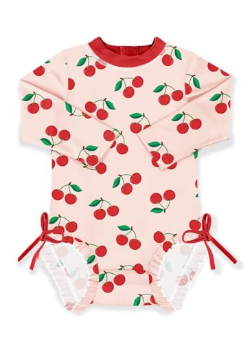 BesserBay Baby Mädchen Rash Guard Schnelltrocknend UPF 50+ Rundhals Einteiliger Badeanzüge Kirsche 6-12 Monate
