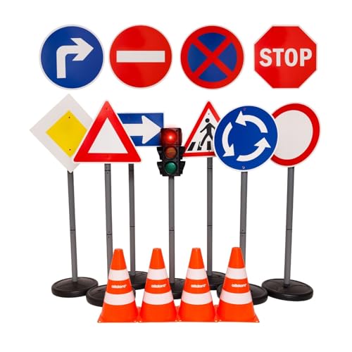 alldoro 60230 XXL-Verkehrsset mit Ampel, 10 Verkehrszeichen und 4 Pylonen für Kinder, zum Spielen und zur Verkehrserziehung, 75 cm hoch
