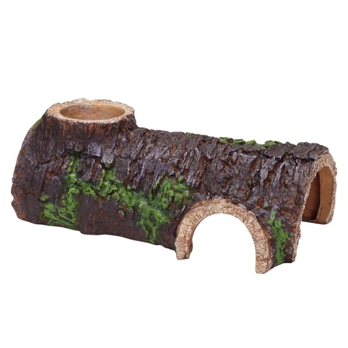 AIICIOO Reptilien Gecko Terrarium Shelter Aquarium HöHle Verstecke Reptilienhöhle Deko igelhaus schildkrötenhaus zubehör Replik Baumstamm Futterversteck Höhle für Hamster Chamäleon Gecko M