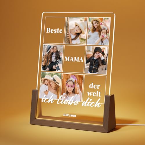 Giftove Personalisierte Mama Geschenk - Led Bilderrahmen - Geschenke für Mama zum Muttertag, Geburtstag, Weihnachten von Tochter ＆ Sohn - Muttertagsgeschenk Fotolampe