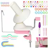 Erzekrim Kugelwickler 56 Stück Rosa, Garn Ball Wickler, Kugel Wolle Wickler, Garnstrickwebstuhl, handbetätigte Swift Garn, Wollwickelmaschinen mit 54 Strickstichmarker, Plastiknadeln (B)