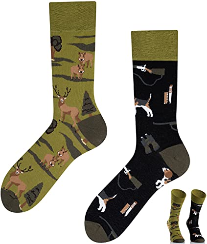 TODO Colours Lustige Socken mit Motiv - mehrfarbige, bunte, Verrückte für Herren und Damen (43-46, Hunting)