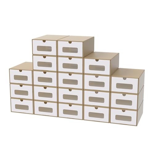 YRHome Schubladenbox mit Sichtfenster & Schublade Schuhbox Schuhschachtel Pappkarton aus Kraftpapier Schuhorganizer Mobile Spielzeug-Box Stapelbar Aufbewahrung für Zubehör & Accessoires - 20er