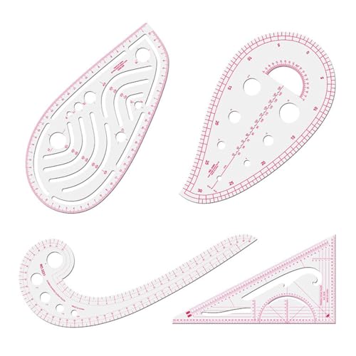 QOCUILC Lineale zum Nähen, Set mit 4 Kleidungsstück-Linealen, Schneiderlineale für Musterdesign, Zeichenvorlagen, DIY-Kleidungsschneider-Werkzeuge