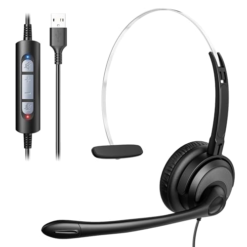 Voistek USB Headset mit Mikrofon für PC Laptop, Kabelgebundenes Computer Headset mit Mikrofon Noise Cancelling, Inline Lautstärkeregelung für Business Office Call Center, Clear Chat (380FUSB)