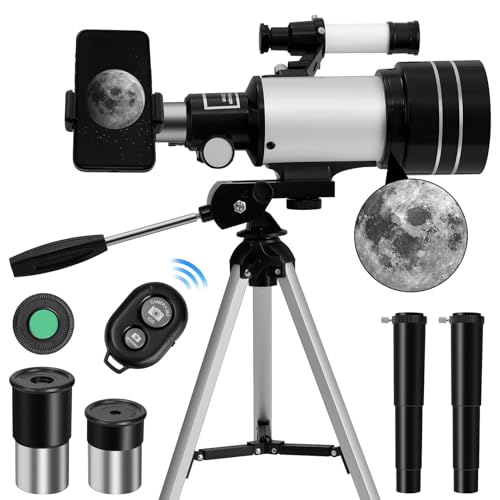 Teleskope für Erwachsene Astronomie, 70mm Aperture 300mm Refraktor Teleskop für Kinder, Anfänger, kompakte und tragbare Reiseteleskope mit Fernbedienungen Handyhalterung