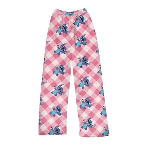 Flanell Pyjamahose Damen Frühling Cartoon Schlafanzug Damen Lang Kuschelig Y2K Clothes Damen Geschenk Schlafanzug Hose Herren Rosa XL Kawaii Clothes Kleidung Damen Frühling