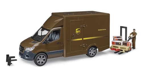 bruder 02678 - Mercedes-Benz Sprinter UPS mit Fahrer Handhubwagen & Versandboxen - Versand Logistik Transporter Paket-Dienst Lieferwagen LKW 1:16