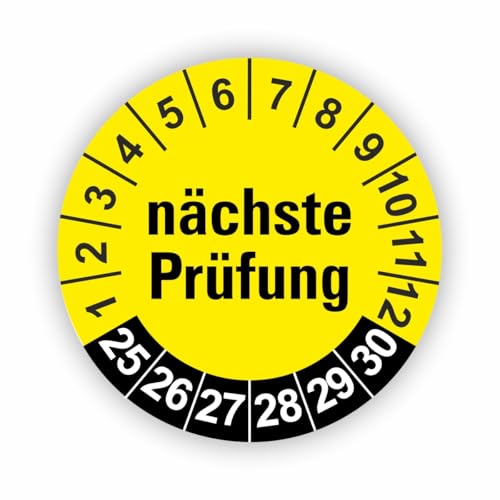 Fassbender-Druck PRÜFPLAKETTEN - Hochwertige Prüfetiketten FD-4 NÄCHSTE WARTUNG Ø 30mm - Selbstklebende PVC-Folie - Wartungsetiketten für Prüfung - Prüfplakette für Prüfungsnachweis (10 Stück)