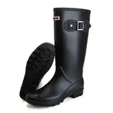 Jesindr Damen Halbhoch Gummistiefel, Mode Protective Gummischuhe, Bequem Rutschfesten Atmungsaktiv Damen Gummistiefel, Schwarz, 38 EU