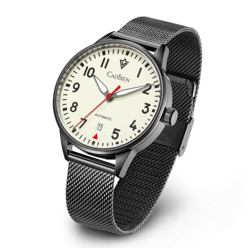 CADISEN Automatik Uhr Herren Mechanische Automatikuhr NH35 Saphirglas Wasserdicht Noctuluzentes Licht Freizeit Edelstahl (Waffenfarbe)