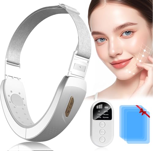 Shiptree Elektrisches V-Face Shaping Massager, EMS Facelifting Gerät Rote und Blaue Phototherapie, Gesichtsmassagegerät mit 6 Modi, V Face Shaper Gerät, Doppelkinn Eentferner für alle Hauttypen