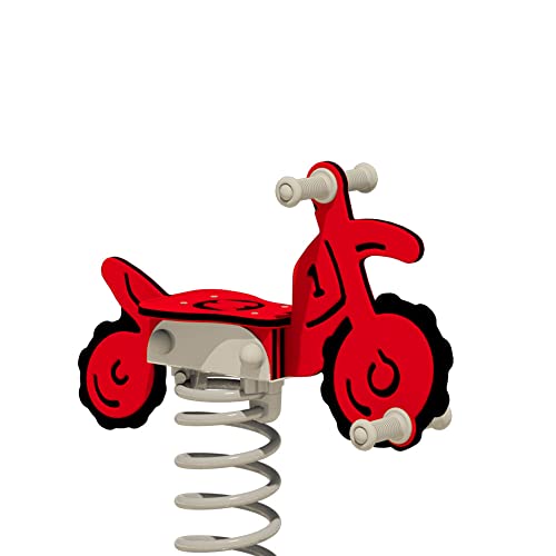 Wickey PRO Federwippe Motorrad Trickey rot - Federtier Spielplatzgerät - inklusive Bodenplatte - Outdoor Spielplatz Wippe für Kinder - für öffentliche Spielplätze und Schulen