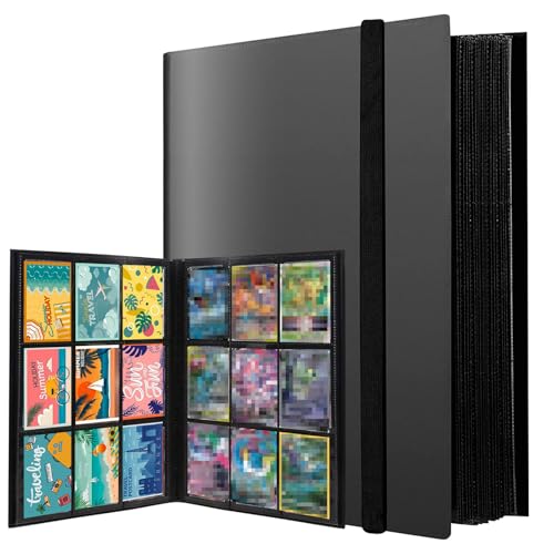 PUWOWYE Sammelkarten Album für Sammelalbum Karten, 540 Pockets Transparent Sammelkarten, Sammelkartenalben Wasserdicht, Ordner Kartensammlung Sammelalbum Schwarz