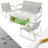 Blumtal Gartenmöbel Set 4er - Balkonmöbel Set für 4 Personen - 2 x Sessel + 1 x Bank + 1 x Tisch - Terrassenmöbel außen - Gartenlounge - Balkon Möbel - Möbelsets - Sitzgruppe Outdoor - Lounge Grau